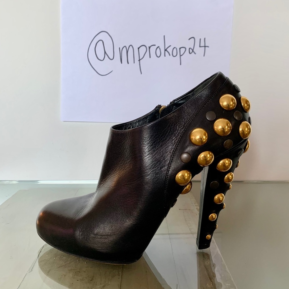 Gucci Babouska Black Gold Studded Ankle Boots